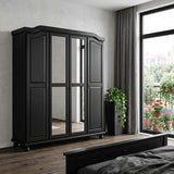 74" Black Solid Wood Mirrored Four Door Combo Dresser - HomeRoots - Flyclothing LLC