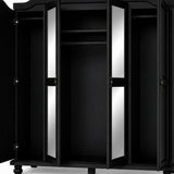 74" Black Solid Wood Mirrored Four Door Combo Dresser - HomeRoots - Flyclothing LLC
