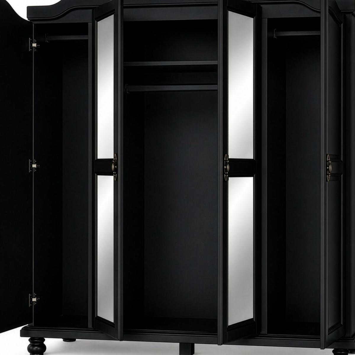 74" Black Solid Wood Mirrored Four Door Combo Dresser - HomeRoots - Flyclothing LLC