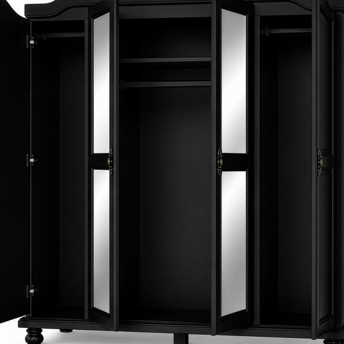 74" Black Solid Wood Mirrored Four Door Combo Dresser - HomeRoots - Flyclothing LLC