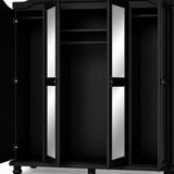 74" Black Solid Wood Mirrored Four Door Combo Dresser - HomeRoots - Flyclothing LLC