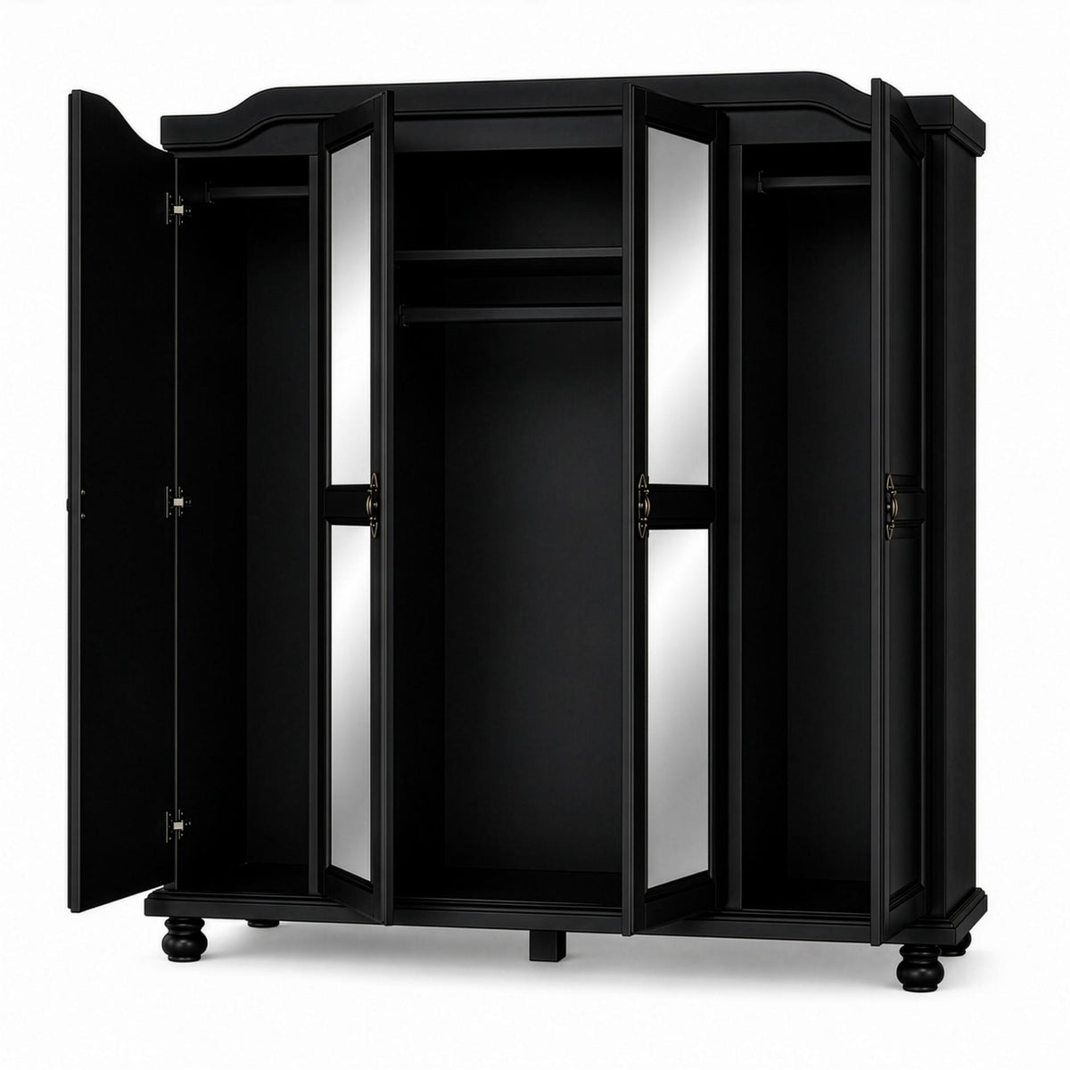 74" Black Solid Wood Mirrored Four Door Combo Dresser - HomeRoots - Flyclothing LLC