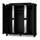 74" Black Solid Wood Mirrored Four Door Combo Dresser - HomeRoots - Flyclothing LLC