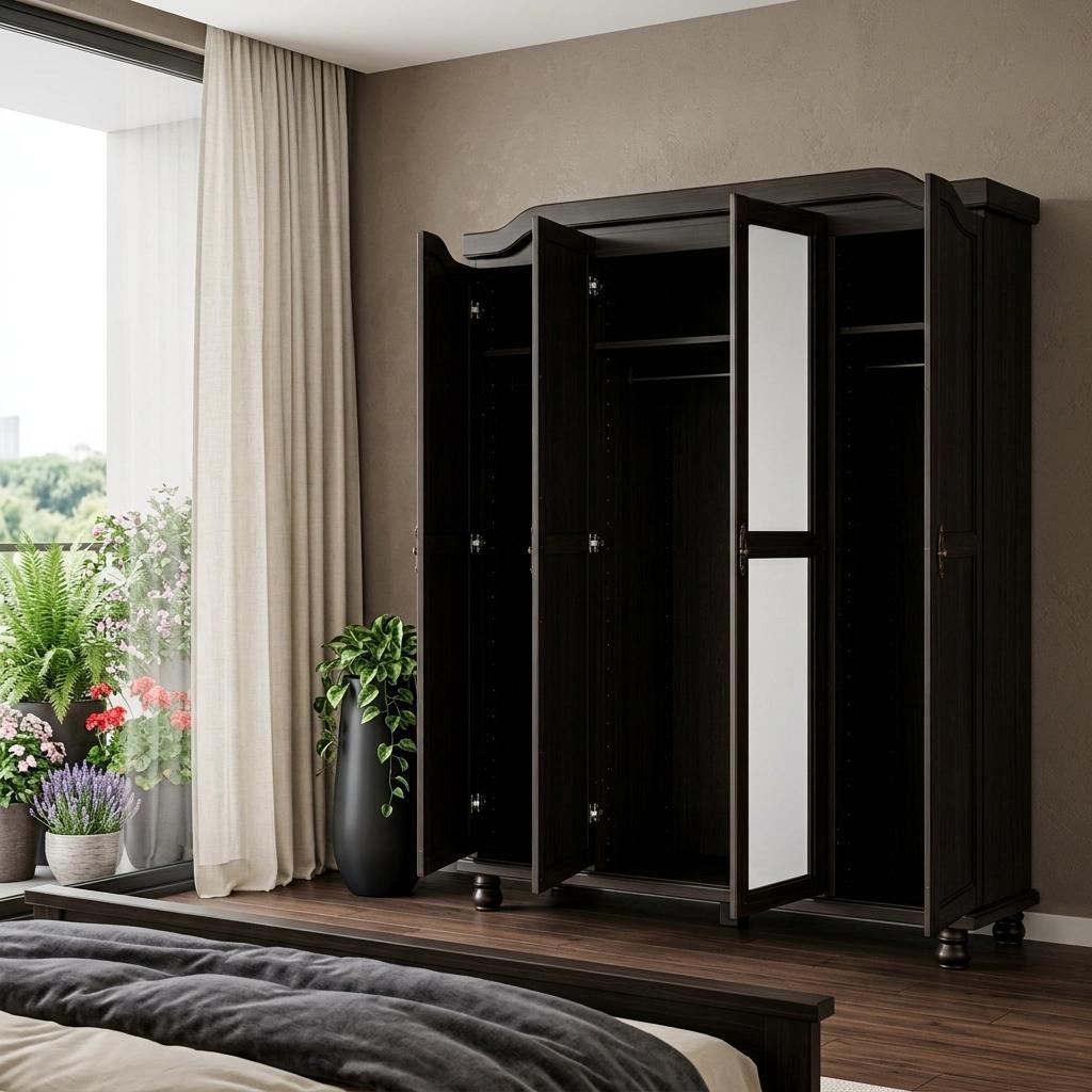 74" Espresso Solid Wood Mirrored Four Door Combo Dresser - HomeRoots - Flyclothing LLC
