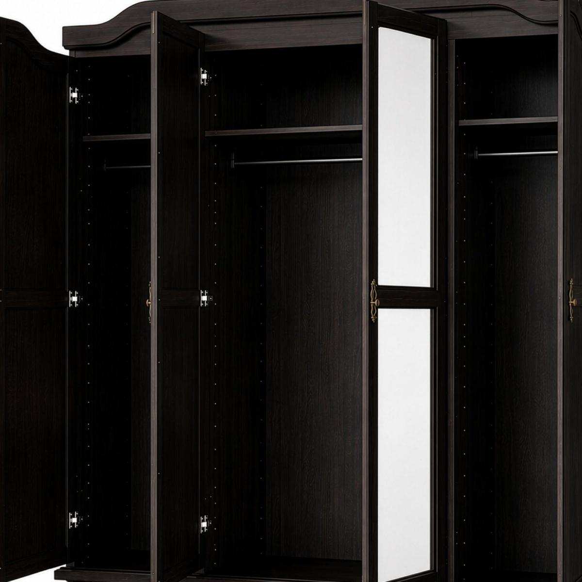 74" Espresso Solid Wood Mirrored Four Door Combo Dresser - HomeRoots - Flyclothing LLC