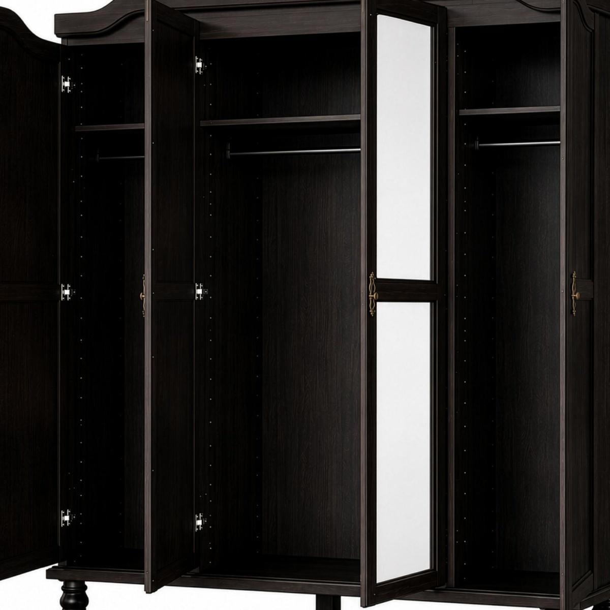 74" Espresso Solid Wood Mirrored Four Door Combo Dresser - HomeRoots - Flyclothing LLC