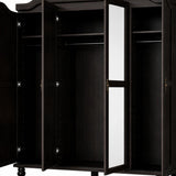 74" Espresso Solid Wood Mirrored Four Door Combo Dresser - HomeRoots - Flyclothing LLC