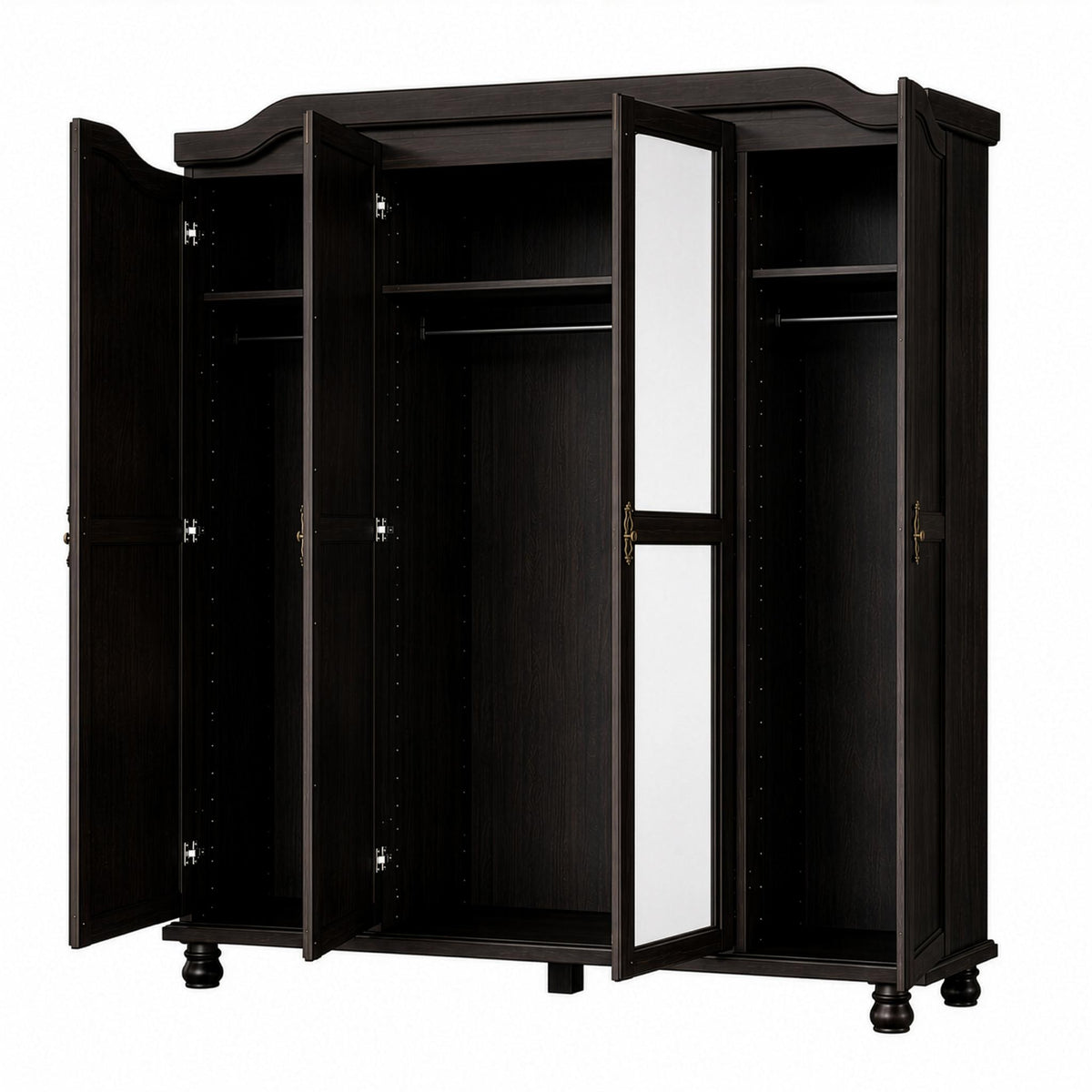 74" Espresso Solid Wood Mirrored Four Door Combo Dresser - HomeRoots - Flyclothing LLC