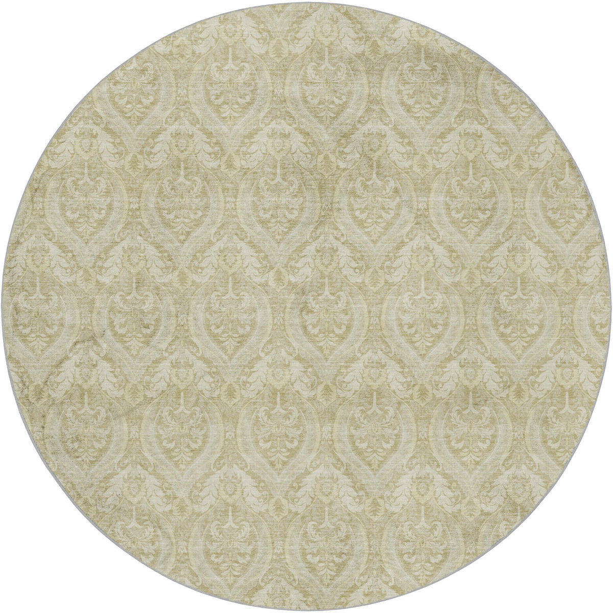8' Beige And Cream Floral Vines Shag Washable Round Rug With UV Protection - HomeRoots - Flyclothing LLC