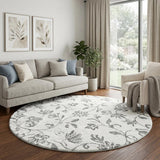 8' Beige And Cream Floral Vines Shag Washable Round Rug With UV Protection - HomeRoots - Flyclothing LLC