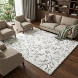 8' X 10' Beige And Cream Floral Vines Shag Washable Area Rug With UV Protection - HomeRoots - Flyclothing LLC