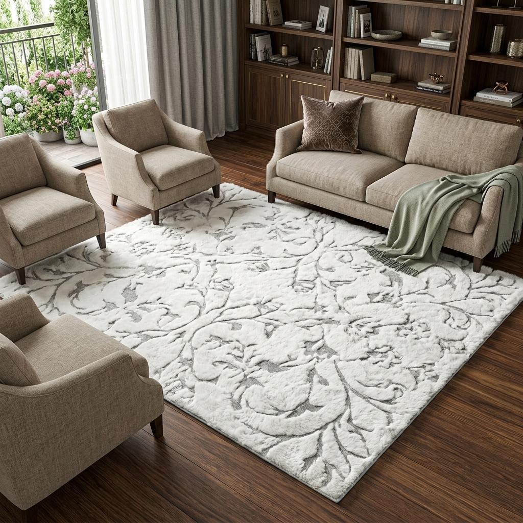 8' X 10' Beige And Cream Floral Vines Shag Washable Area Rug With UV Protection - HomeRoots - Flyclothing LLC