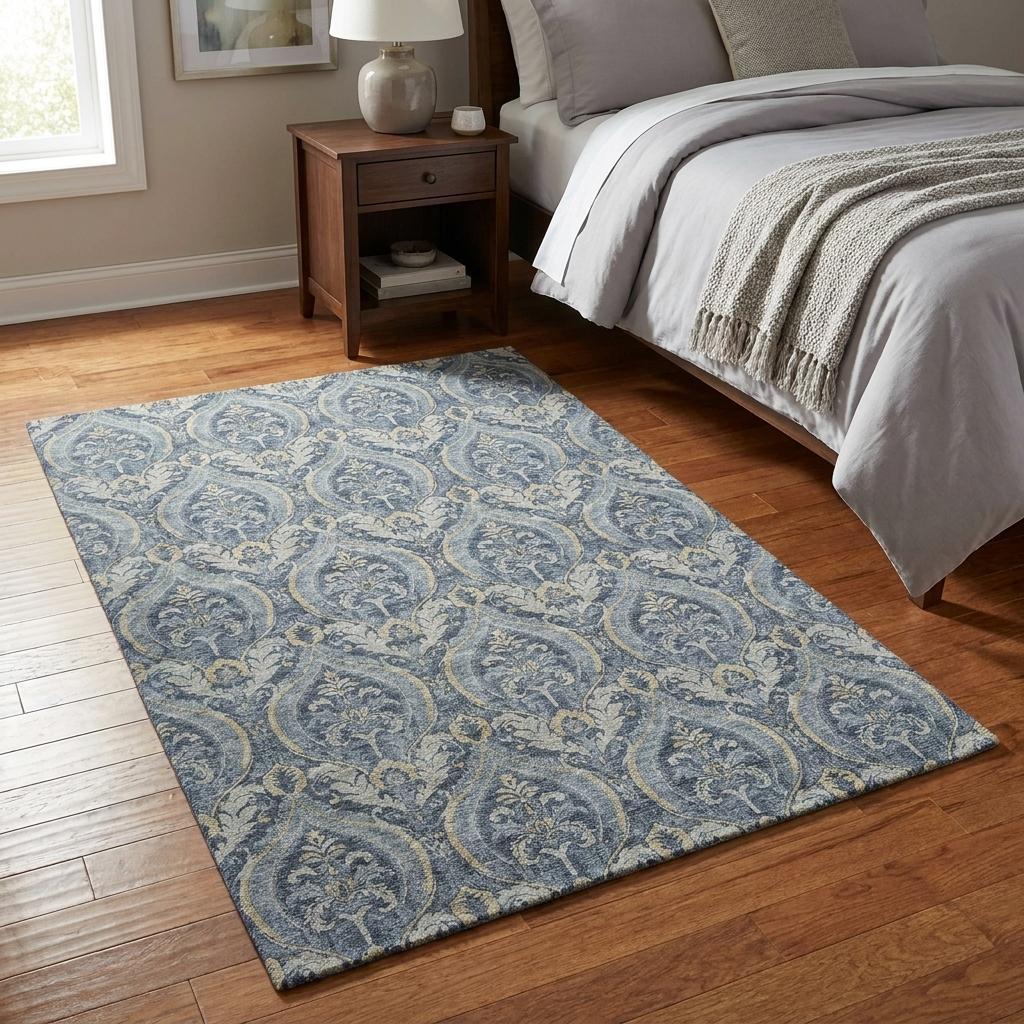 3' X 5' Blue And Navy Blue Floral Vines Shag Washable Area Rug With UV Protection - HomeRoots - Flyclothing LLC