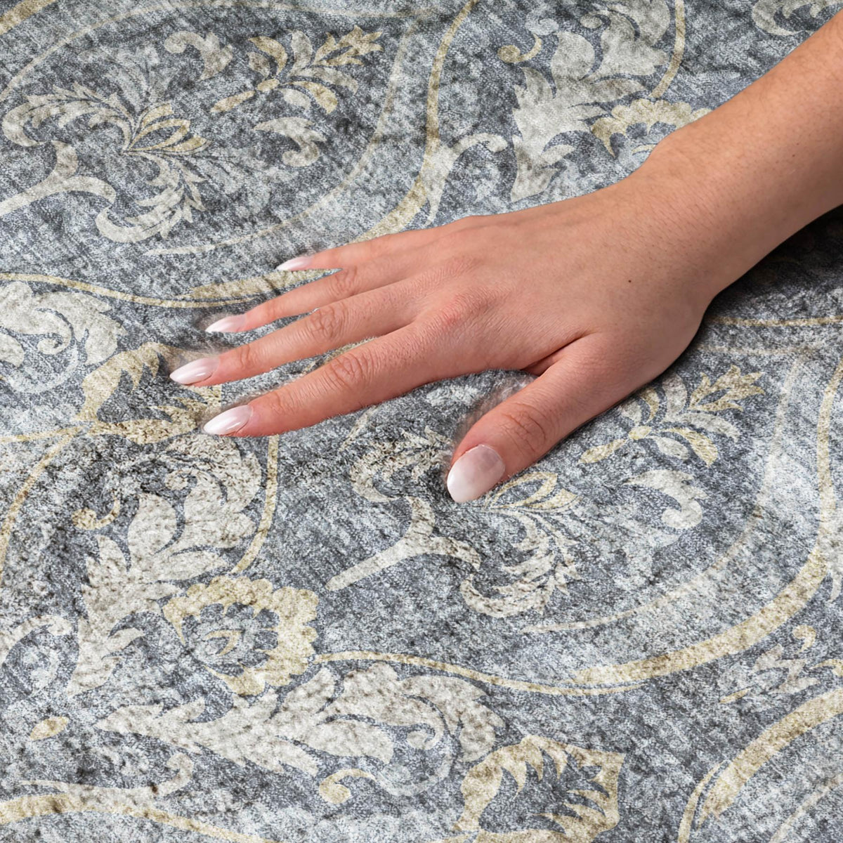 3' X 5' Blue And Navy Blue Floral Vines Shag Washable Area Rug With UV Protection - HomeRoots - Flyclothing LLC