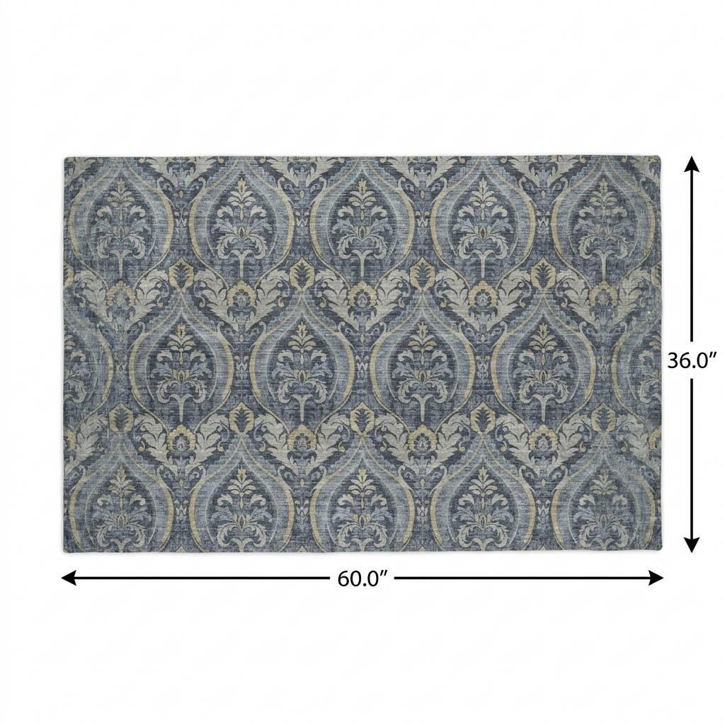 3' X 5' Blue And Navy Blue Floral Vines Shag Washable Area Rug With UV Protection - HomeRoots - Flyclothing LLC