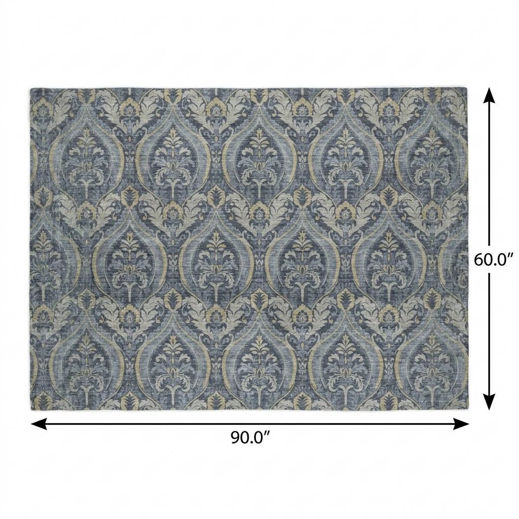 5' X 8' Blue And Navy Blue Floral Vines Shag Washable Area Rug With UV Protection - HomeRoots - Flyclothing LLC