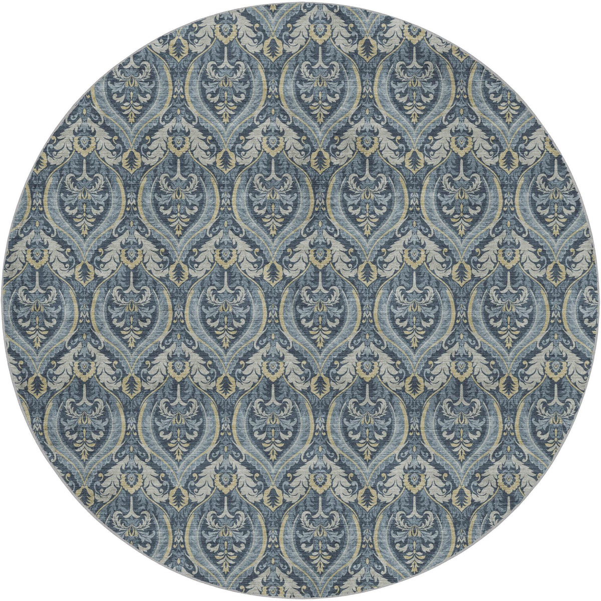 8' Blue And Navy Blue Floral Vines Shag Washable Round Rug With UV Protection - HomeRoots - Flyclothing LLC