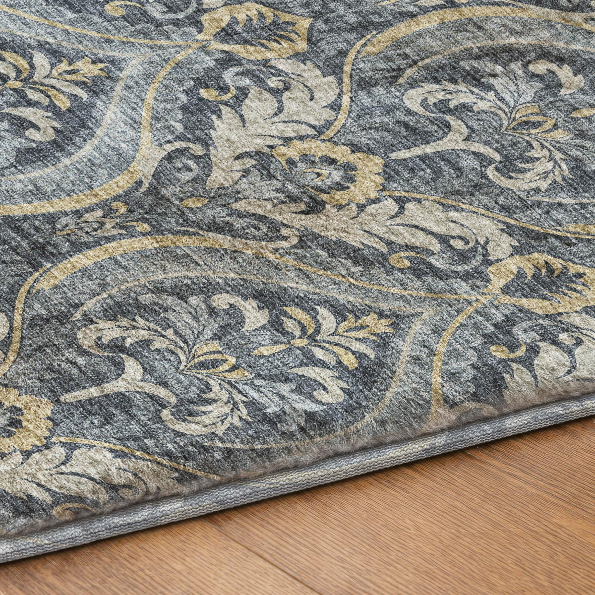 8' Blue And Navy Blue Floral Vines Shag Washable Round Rug With UV Protection - HomeRoots - Flyclothing LLC
