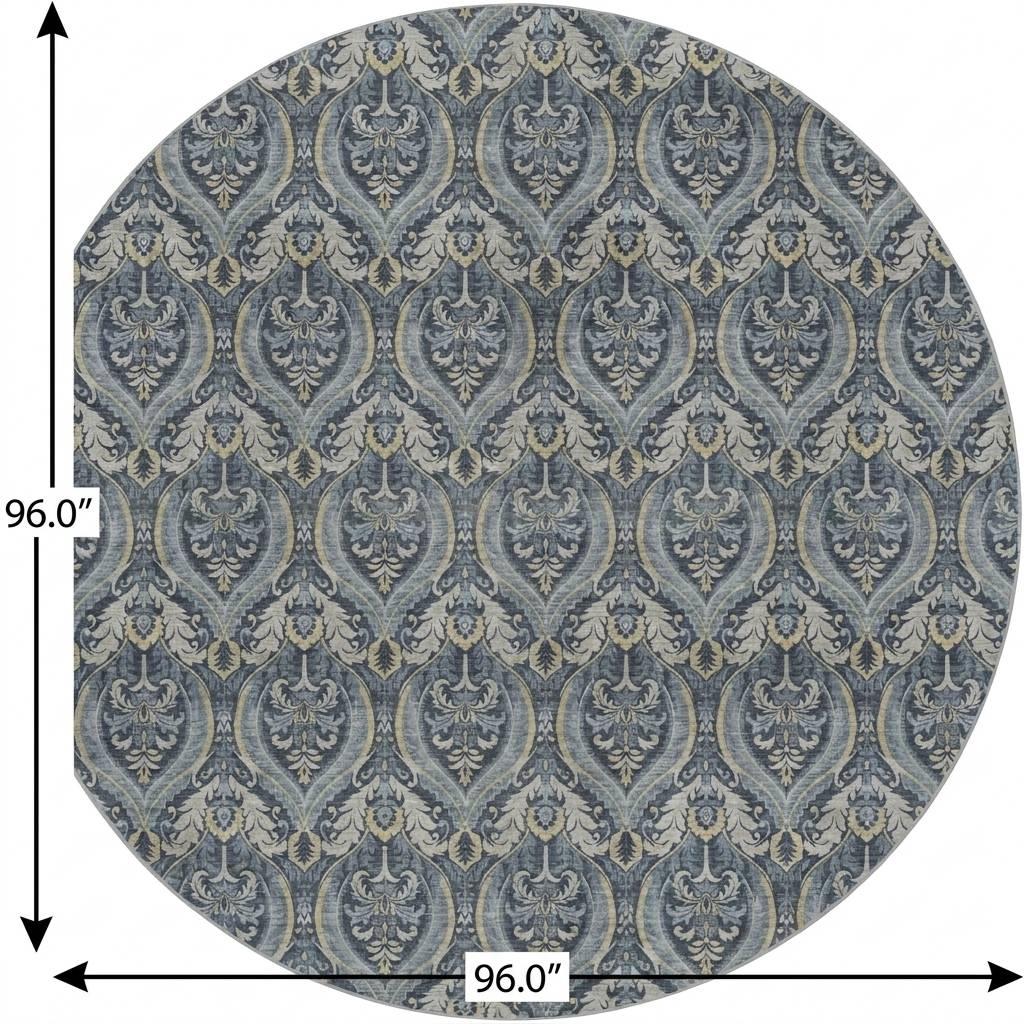 8' Blue And Navy Blue Floral Vines Shag Washable Round Rug With UV Protection - HomeRoots - Flyclothing LLC