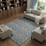 8' X 10' Blue And Navy Blue Floral Vines Shag Washable Area Rug With UV Protection - HomeRoots - Flyclothing LLC