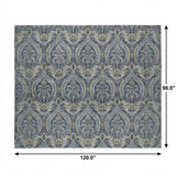 8' X 10' Blue And Navy Blue Floral Vines Shag Washable Area Rug With UV Protection - HomeRoots - Flyclothing LLC