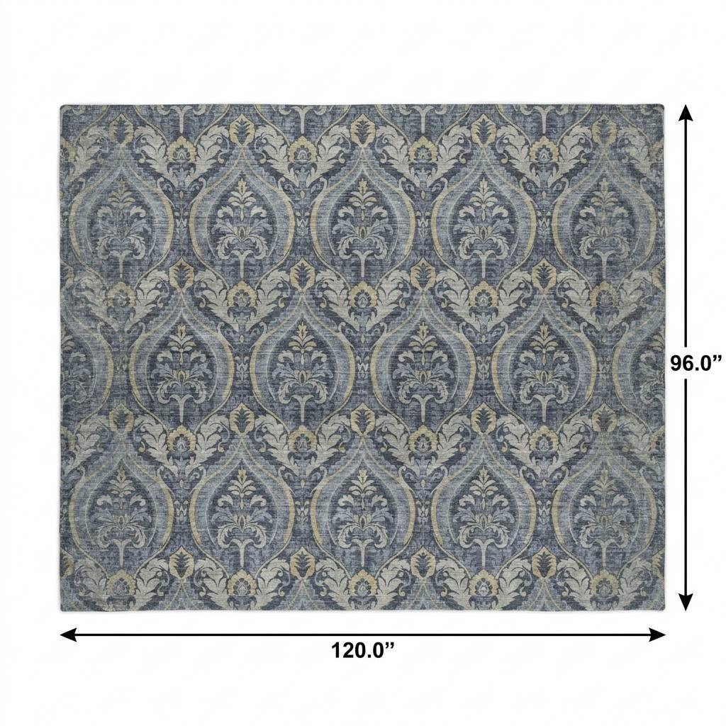 8' X 10' Blue And Navy Blue Floral Vines Shag Washable Area Rug With UV Protection - HomeRoots - Flyclothing LLC