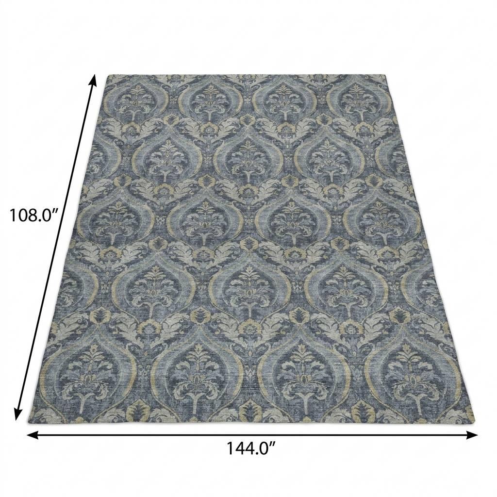 9' X 12' Blue And Navy Blue Floral Vines Shag Washable Area Rug With UV Protection - HomeRoots - Flyclothing LLC