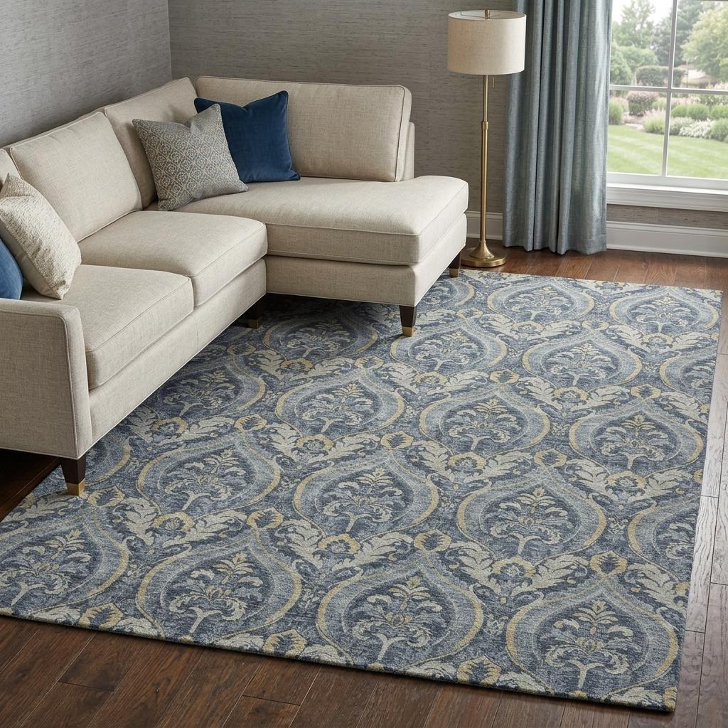 10' X 14' Blue And Navy Blue Floral Vines Shag Washable Area Rug With UV Protection - HomeRoots - Flyclothing LLC