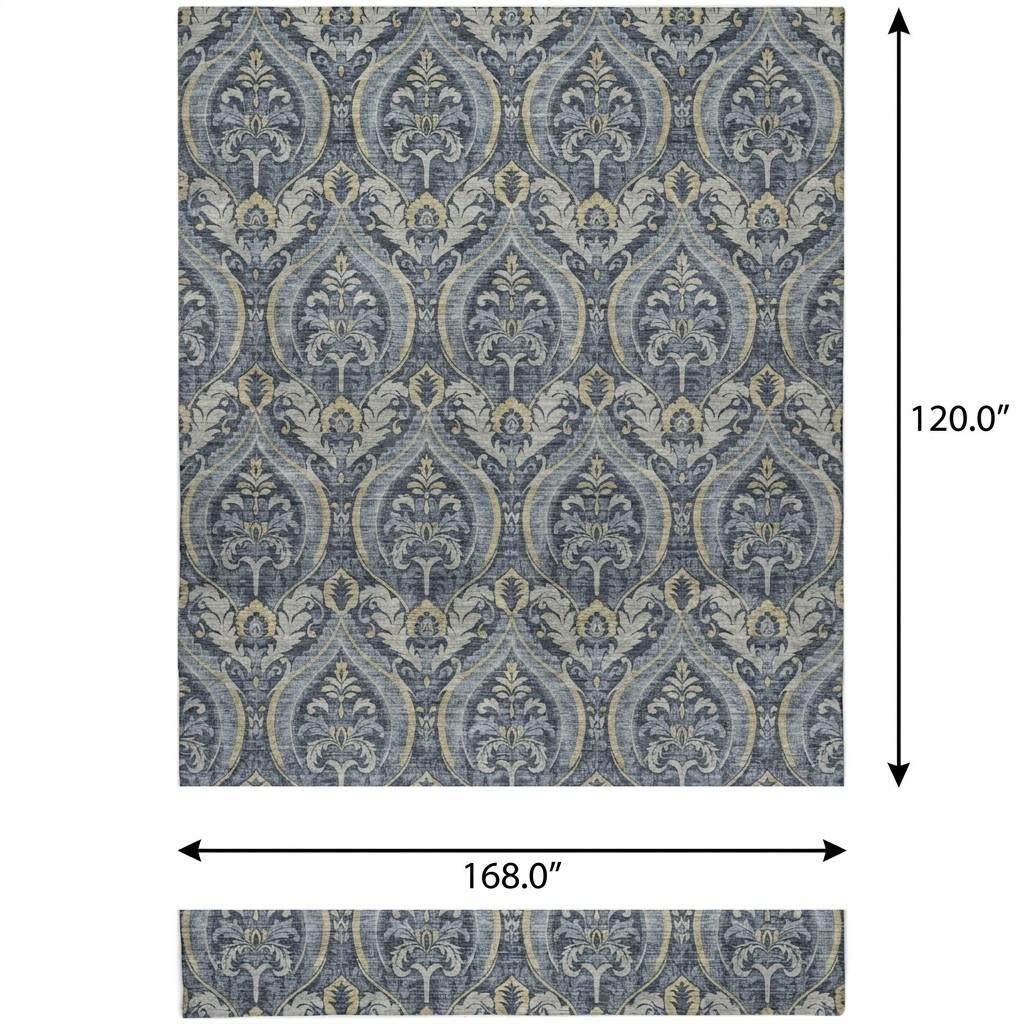 10' X 14' Blue And Navy Blue Floral Vines Shag Washable Area Rug With UV Protection - HomeRoots - Flyclothing LLC
