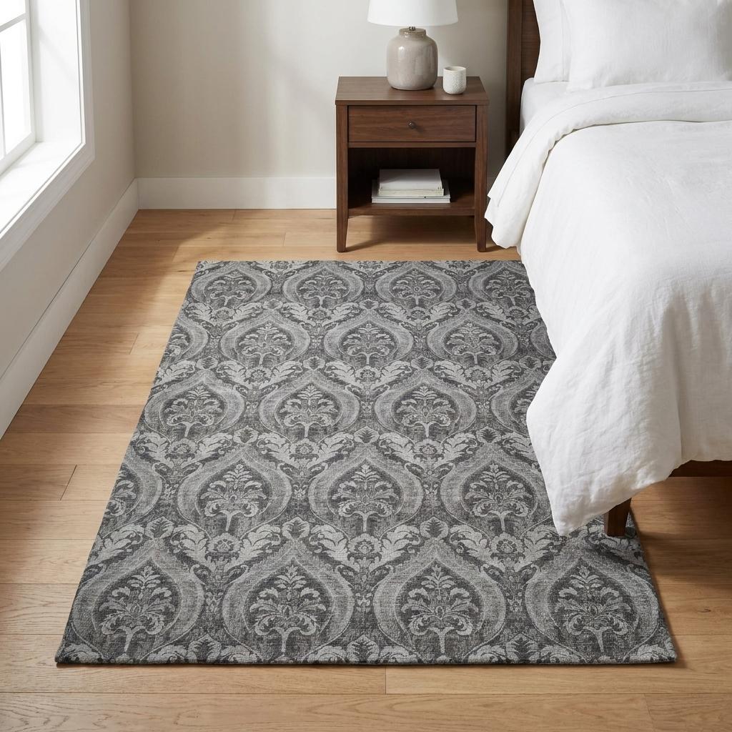 3' X 5' Gray And Silver Floral Vines Shag Washable Area Rug With UV Protection - HomeRoots - Flyclothing LLC