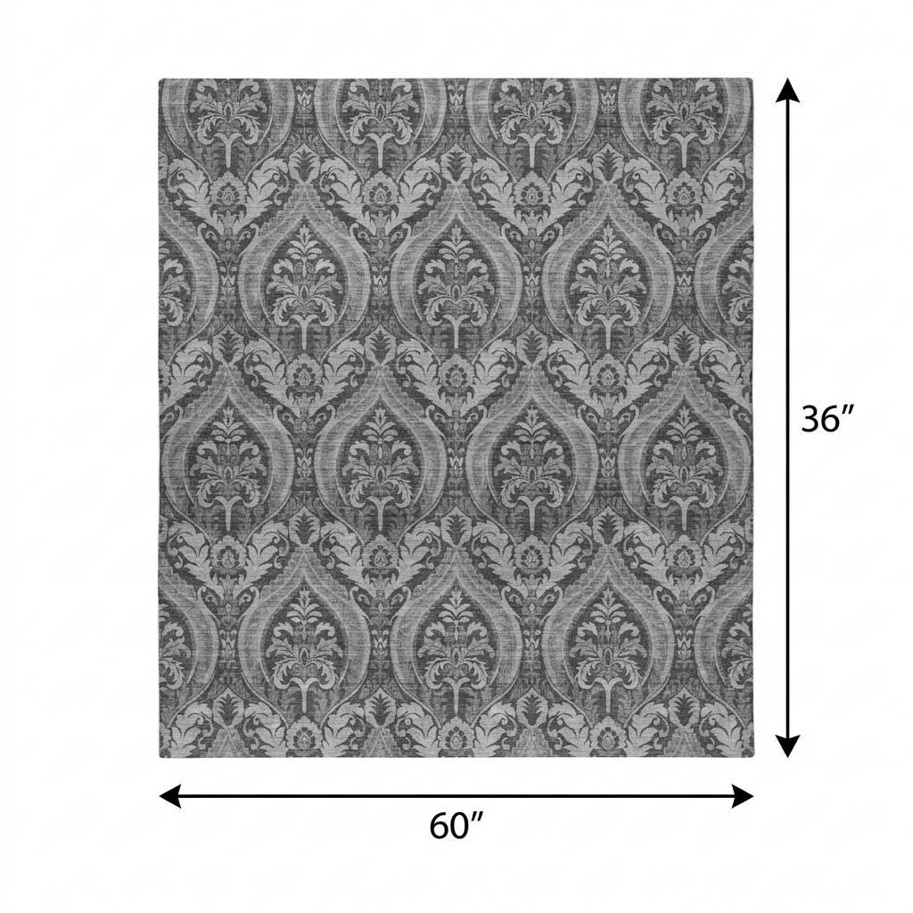 3' X 5' Gray And Silver Floral Vines Shag Washable Area Rug With UV Protection - HomeRoots - Flyclothing LLC