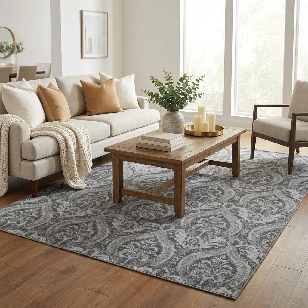 5' X 8' Gray And Silver Floral Vines Shag Washable Area Rug With UV Protection - HomeRoots - Flyclothing LLC