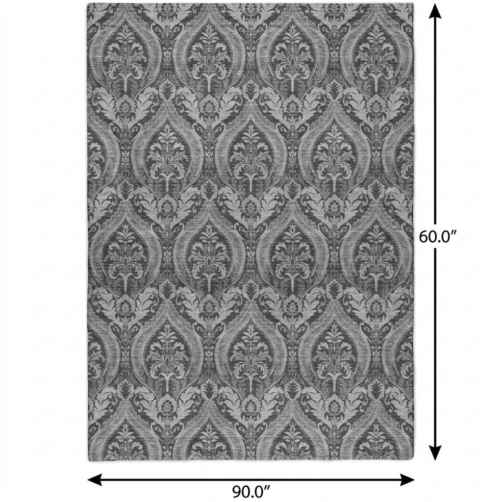 5' X 8' Gray And Silver Floral Vines Shag Washable Area Rug With UV Protection - HomeRoots - Flyclothing LLC