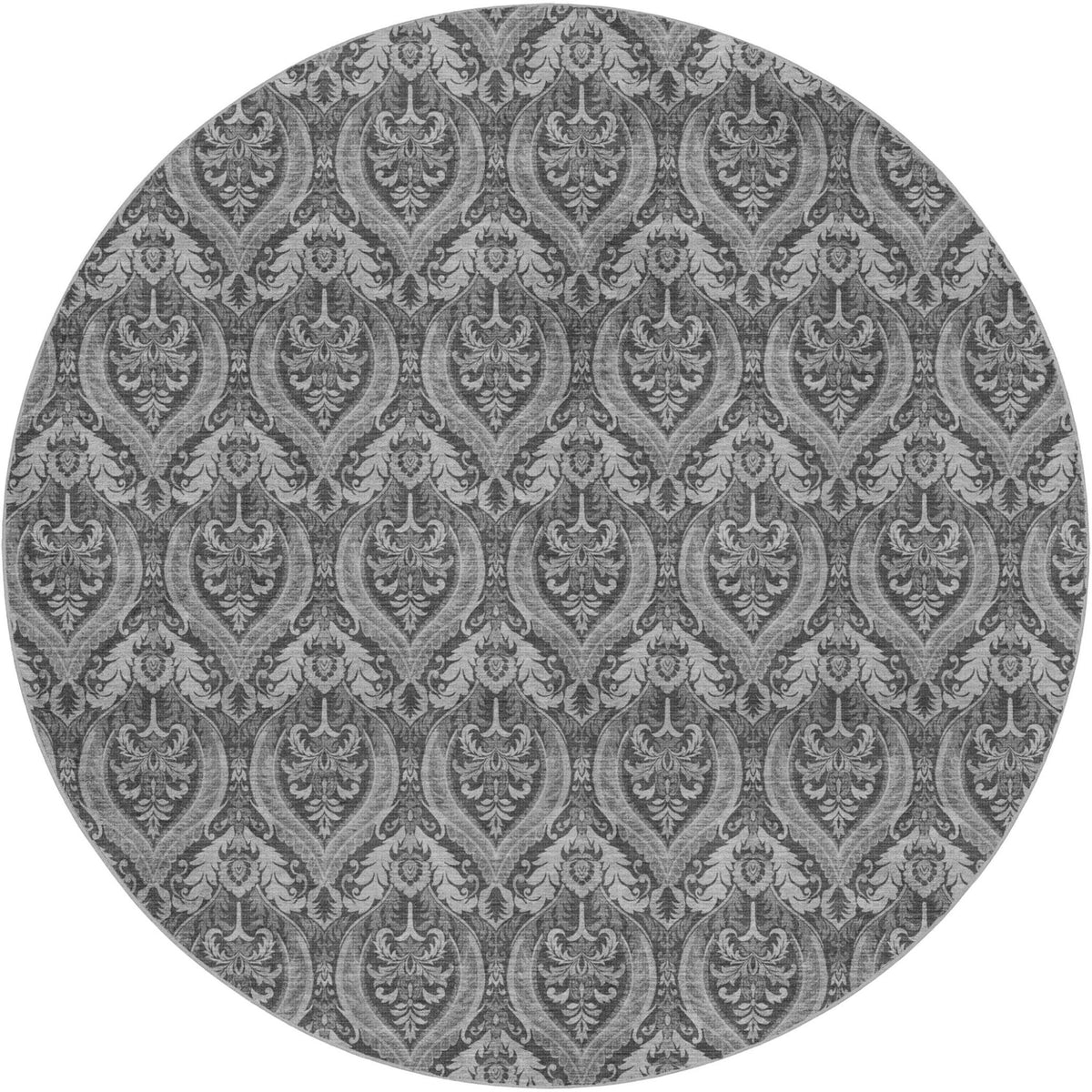 8' Gray And Silver Floral Vines Shag Washable Round Rug With UV Protection - HomeRoots - Flyclothing LLC