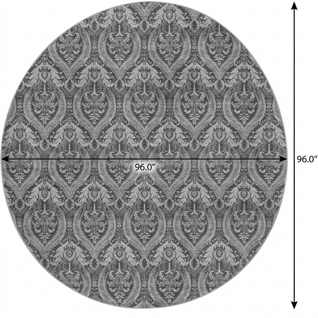 8' Gray And Silver Floral Vines Shag Washable Round Rug With UV Protection - HomeRoots - Flyclothing LLC