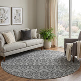 8' Gray And Silver Floral Vines Shag Washable Round Rug With UV Protection - HomeRoots - Flyclothing LLC