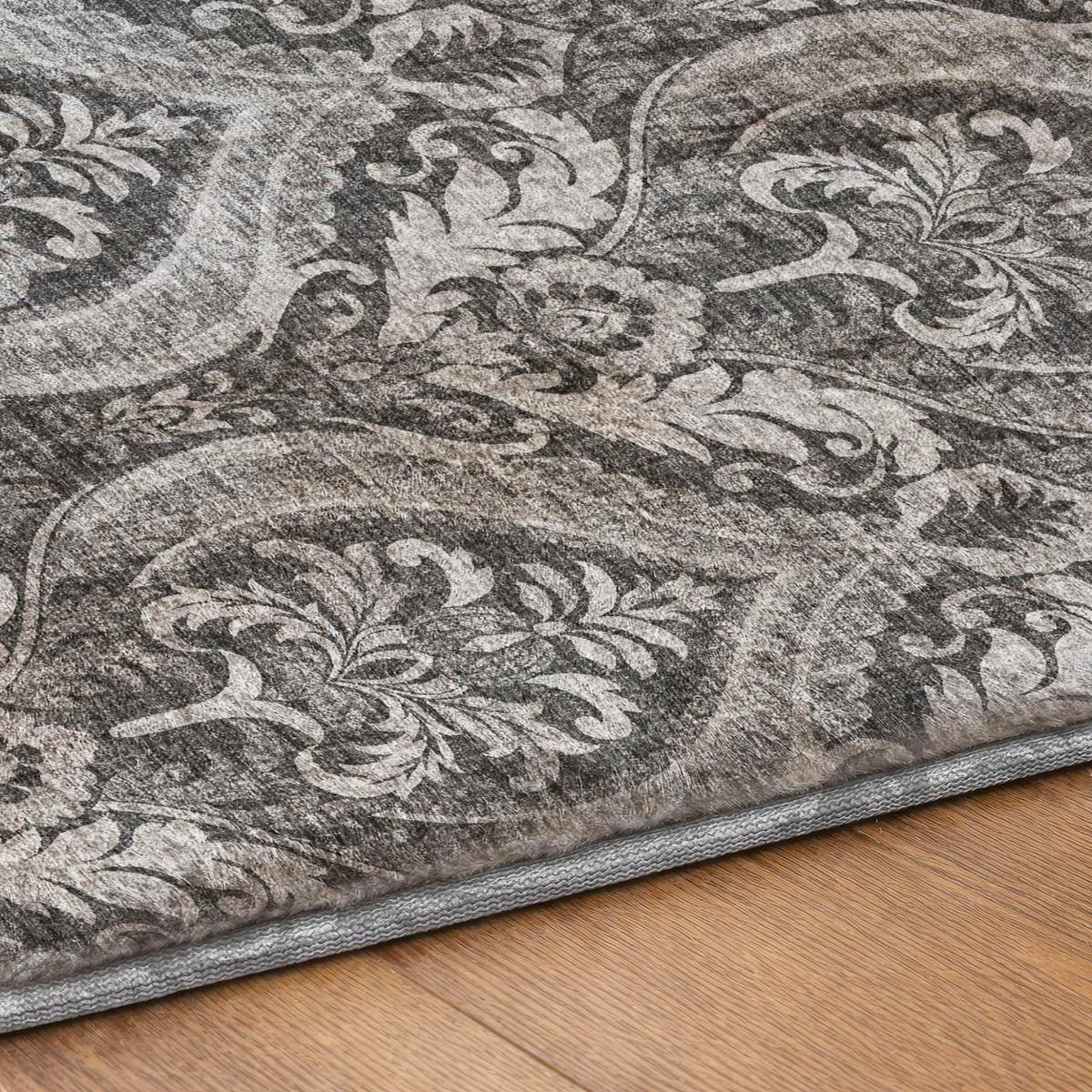 8' X 10' Gray And Silver Floral Vines Shag Washable Area Rug With UV Protection - HomeRoots - Flyclothing LLC