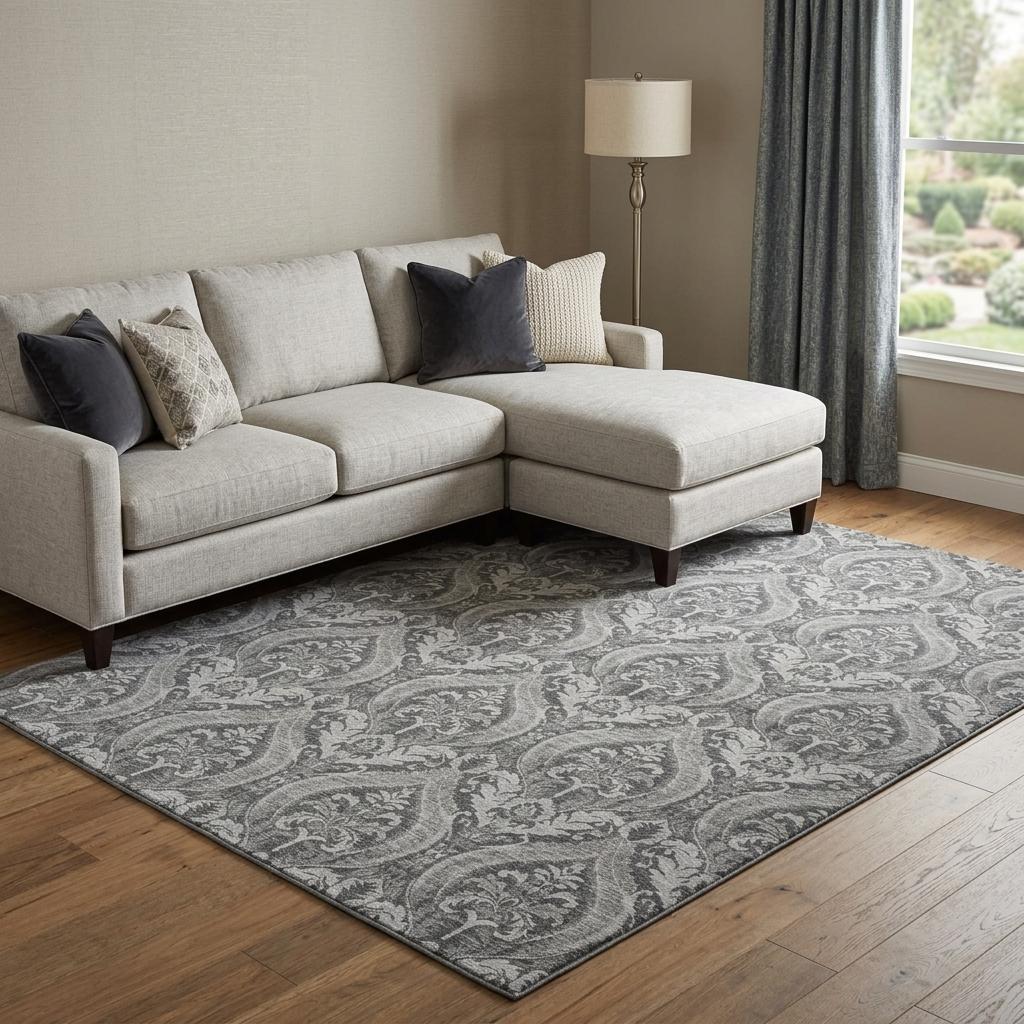 9' X 12' Gray And Silver Floral Vines Shag Washable Area Rug With UV Protection - HomeRoots - Flyclothing LLC