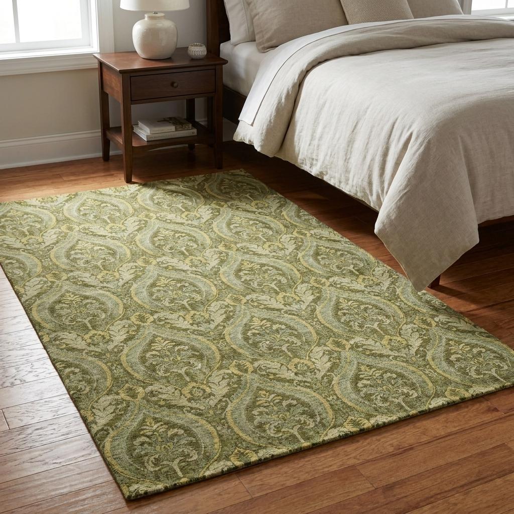 3' X 5' Green And Fern Green Floral Vines Shag Washable Area Rug With UV Protection - HomeRoots - Flyclothing LLC