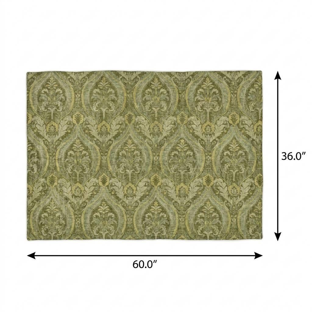 3' X 5' Green And Fern Green Floral Vines Shag Washable Area Rug With UV Protection - HomeRoots - Flyclothing LLC
