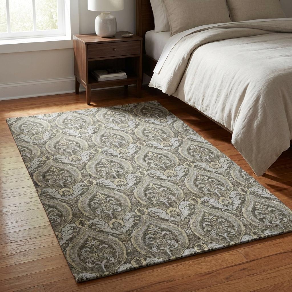 3' X 5' Taupe And Beige Floral Vines Shag Washable Area Rug With UV Protection - HomeRoots - Flyclothing LLC