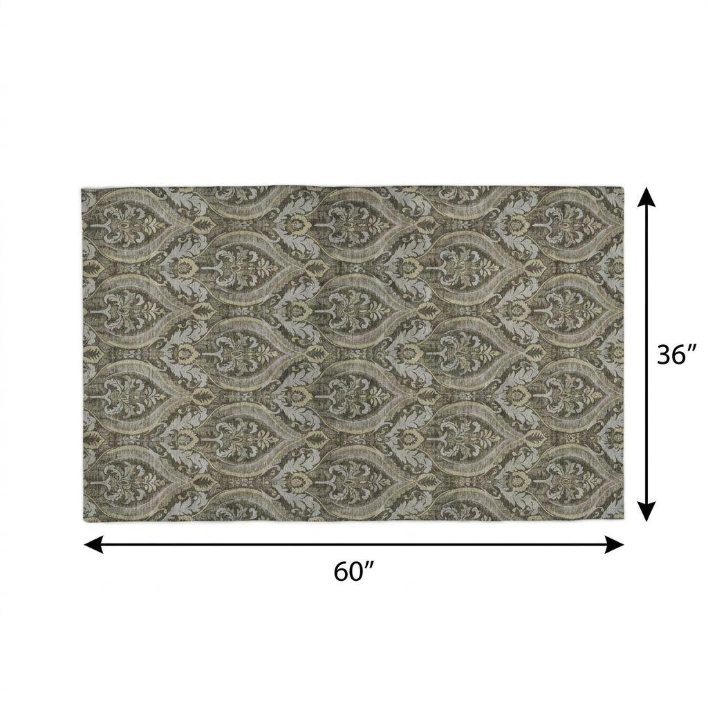 3' X 5' Taupe And Beige Floral Vines Shag Washable Area Rug With UV Protection - HomeRoots - Flyclothing LLC
