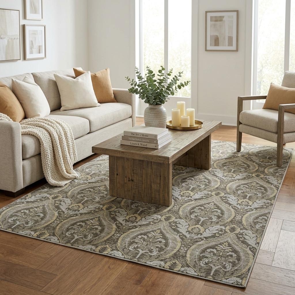 5' X 8' Taupe And Beige Floral Vines Shag Washable Area Rug With UV Protection - HomeRoots - Flyclothing LLC