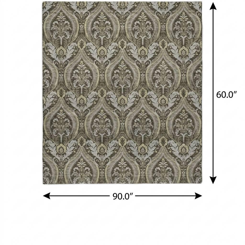 5' X 8' Taupe And Beige Floral Vines Shag Washable Area Rug With UV Protection - HomeRoots - Flyclothing LLC