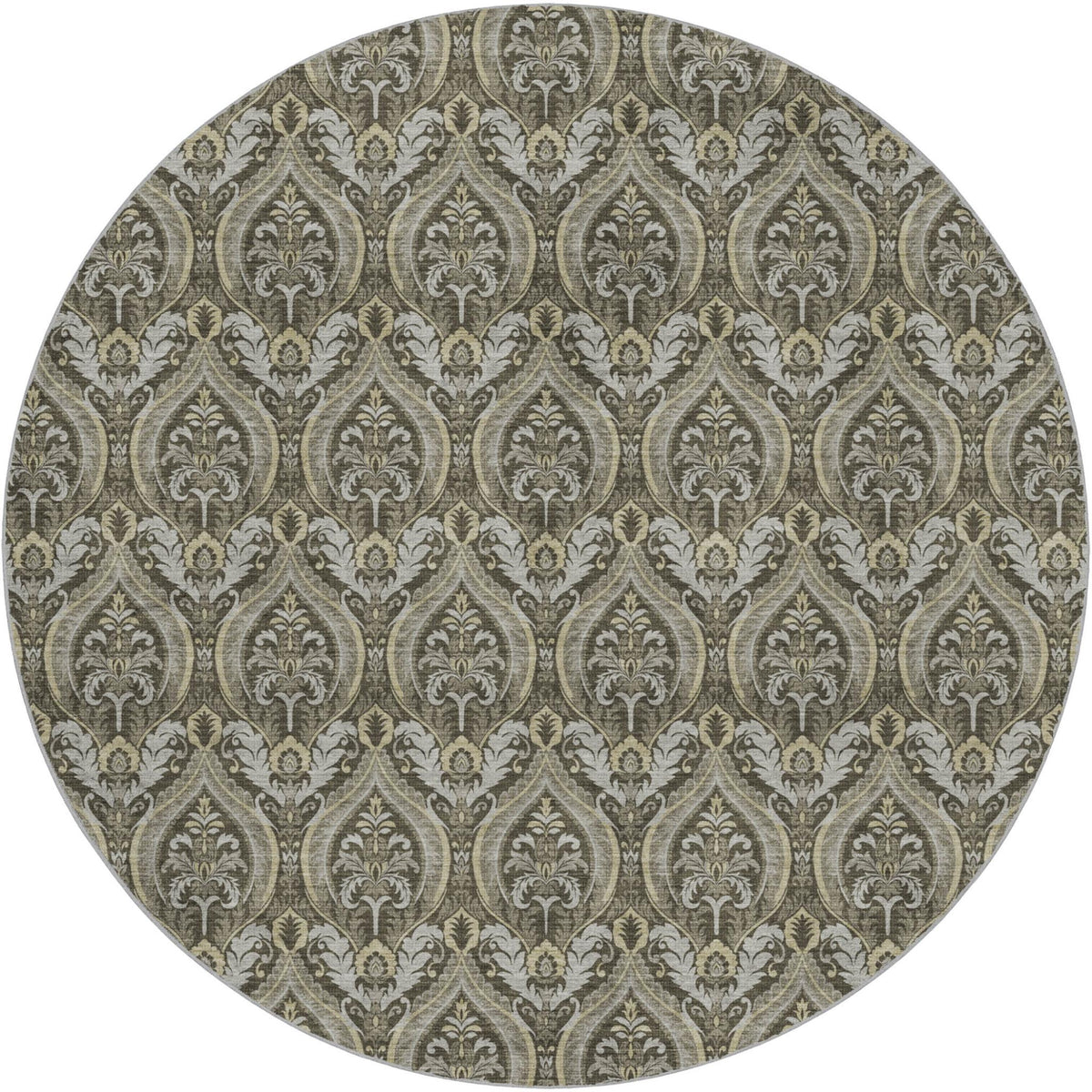 8' Taupe And Beige Floral Vines Shag Washable Round Rug With UV Protection - HomeRoots - Flyclothing LLC