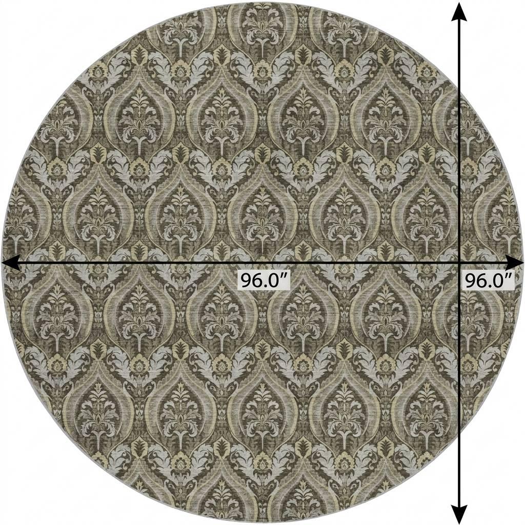 8' Taupe And Beige Floral Vines Shag Washable Round Rug With UV Protection - HomeRoots - Flyclothing LLC