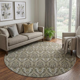 8' Taupe And Beige Floral Vines Shag Washable Round Rug With UV Protection - HomeRoots - Flyclothing LLC