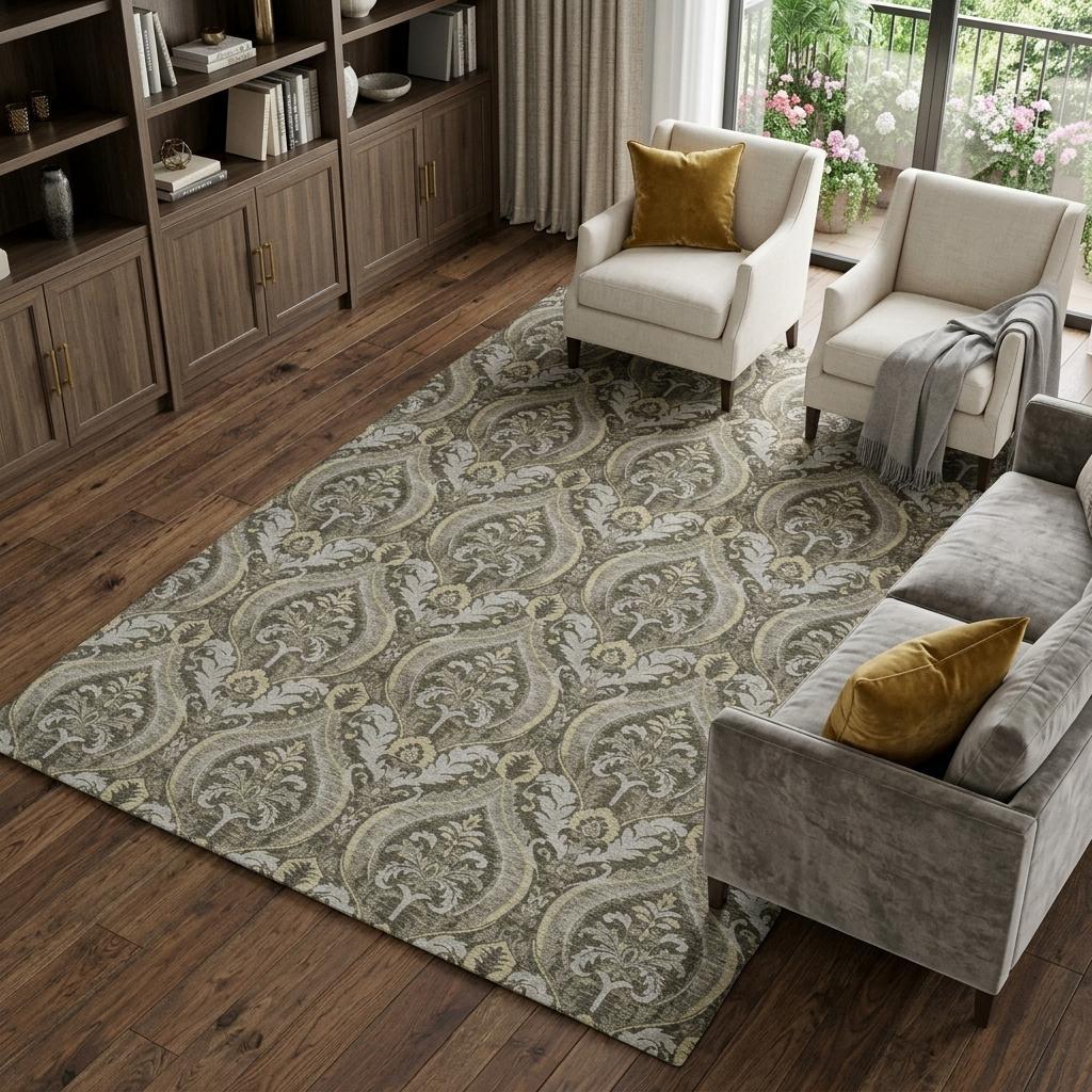 9' X 12' Taupe And Beige Floral Vines Shag Washable Area Rug With UV Protection - HomeRoots - Flyclothing LLC