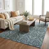 5' X 8' Teal And Gray Floral Vines Shag Washable Area Rug With UV Protection - HomeRoots - Flyclothing LLC