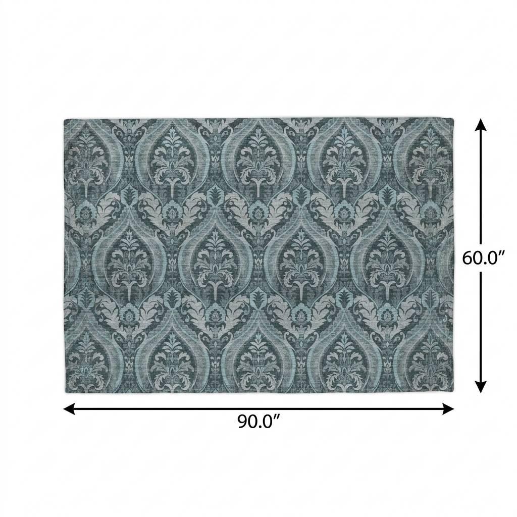 5' X 8' Teal And Gray Floral Vines Shag Washable Area Rug With UV Protection - HomeRoots - Flyclothing LLC